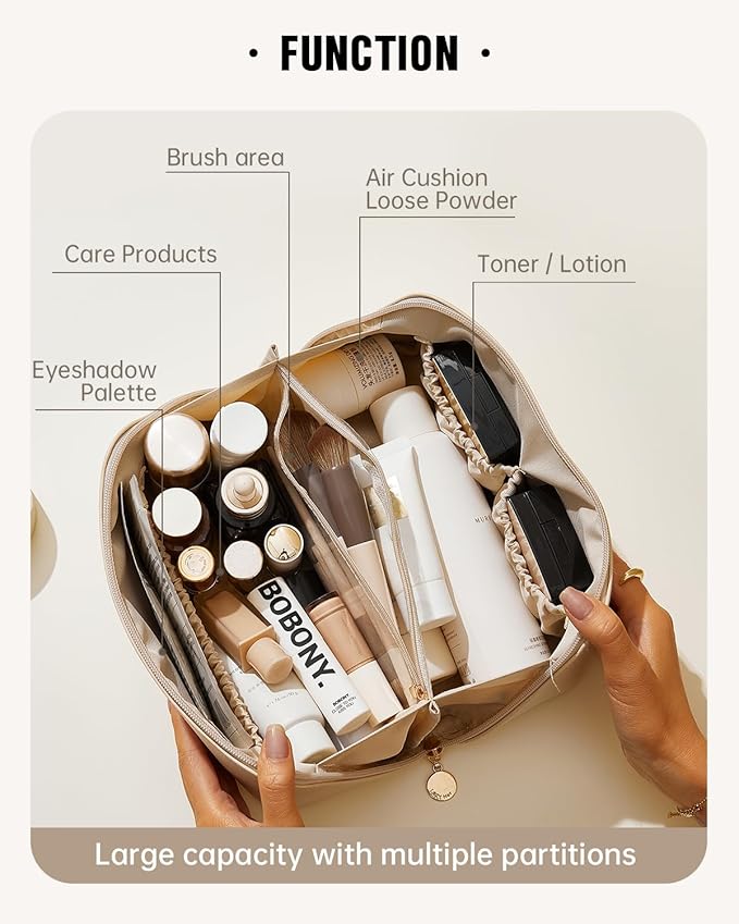 EACHY Travel Makeup Bag,Large Capacity Cosmetic Bags for Women,Waterproof Portable Pouch Open Flat Toiletry Bag Pattern Makeup Bag