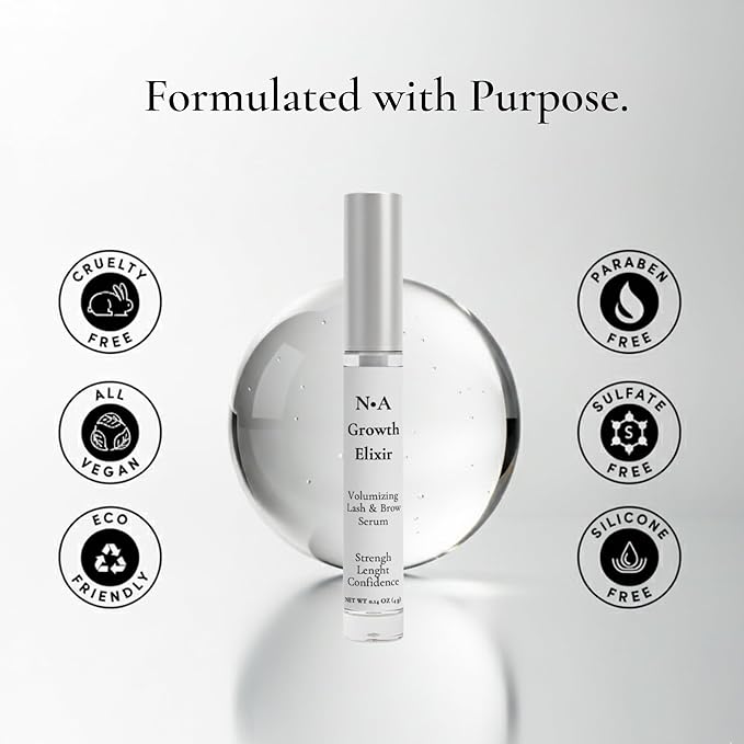 N•A Growth Elixir Lash & Brow Serum - Advanced Biotinoyl Tripeptide-1 Peptide Formula for Longer, Thicker, Fuller Lashes - Prostaglandin-Free, Vegan, Cruelty-Free - Professional Grade (0.14 oz / 4mL)
