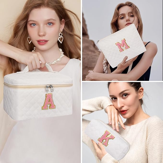 Initial Makeup Bag, Personalized Monogram Cosmetic Bag Set, Large Make up Bags | Travel Toiletry Bag | Makeup Bag for Girls Teen Girl Friend Sister Wife Girlfriend Gifts Daughter (Letter A)