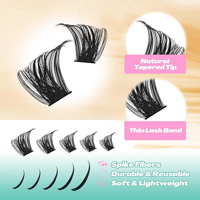 GEMERRY Lash Clusters Kit 100D Long 12-21mm with Spikes Cluster Eyelash Extensions Kit DIY Wispy Natural Lash Clusters with Lash Bond and Seal Spiky Individual Lashes Eyelashes