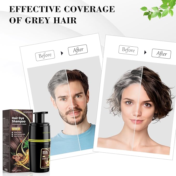 Dark Brown Hair Dye Shampoo 3 in 1, Hair Color Shampoo for Cover Grey Hair, Natural with Herbal Ingredient for Men and Women (Dark Brown)