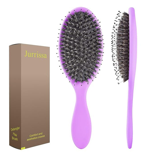 Boar Bristles Hair Brush for Women and Men, Detangling Hair Brush for Smoothing Massage Add Shine, Nylon&Boar Bristles Detangler brush for Hair Healthy (1 Pack-Purple)