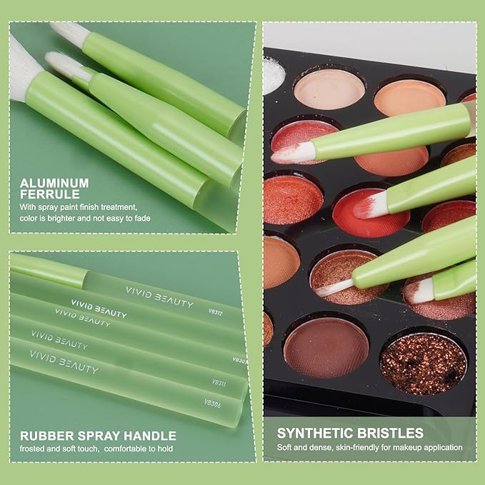 5-Piece Green Eye Makeup Brush Set – Soft, Synthetic Bristles Brushes for Eyeshadow, Blending, Eyeliner and Brow – Rubber Handle for Comfort Grip, Perfect for Beginners and Make up Lovers