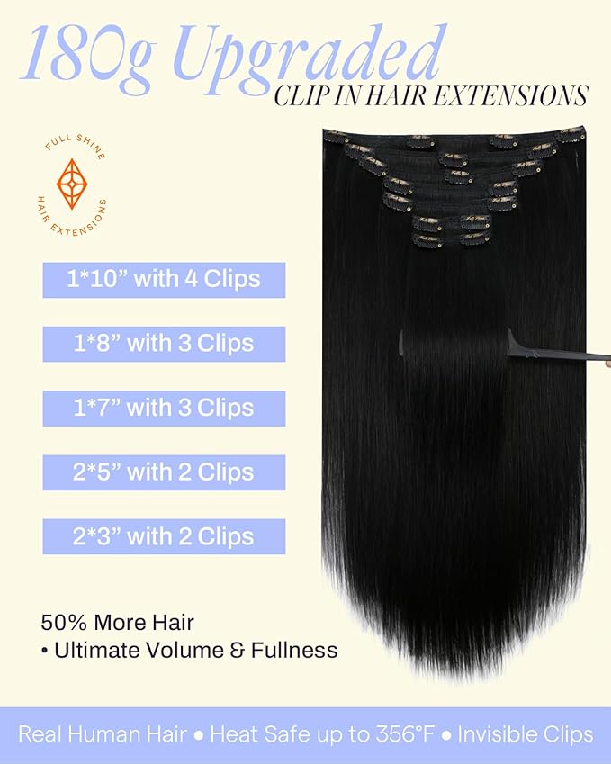 Full Shine Thick Hair Extensions Clip ins 26 Inch 180 G Long Black Hair Extensions Black Extensions Clip in for All Over 7 Pcs