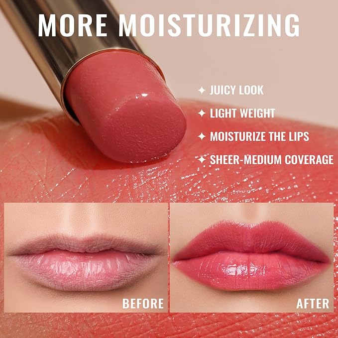 Oulac Moisturizing Shine Lipstick For Women Christmas Set 2PCS, 2 in 1 Tinted Lip Balm for Winter, Hydrated Juicy and Glossy Lip Color for Dry, Cracked and Chapped Lips, Vegan [04+12]