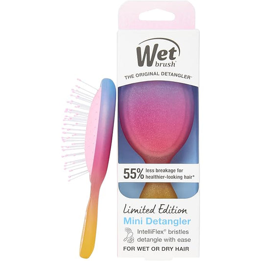Wet Brush Mini Detangler Hair Brush for Gentle Knot Removal, Compact Travel Size, Soft Bristles for Pain-Free Detangling, Less Breakage, Works on All Hair Types, Limited Edition, Electric Sky Pink