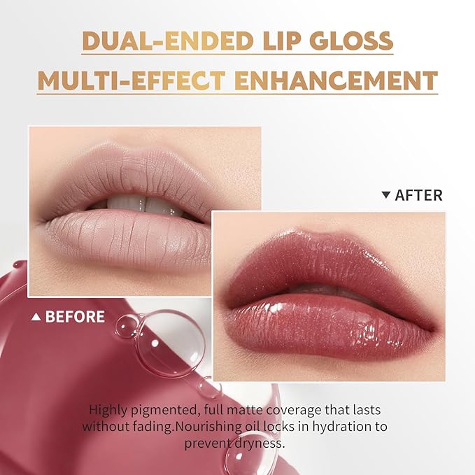 Color Nymph Matte Liquid Lipstick with Clear & Shimmer Lip Oil | 2PCS Lip Makeup Set for Women & Girls | High Pigment Color Long-Lasting Dual Ended Lip Gloss | Cruelty-Free & Vegan (2-Count, 04)