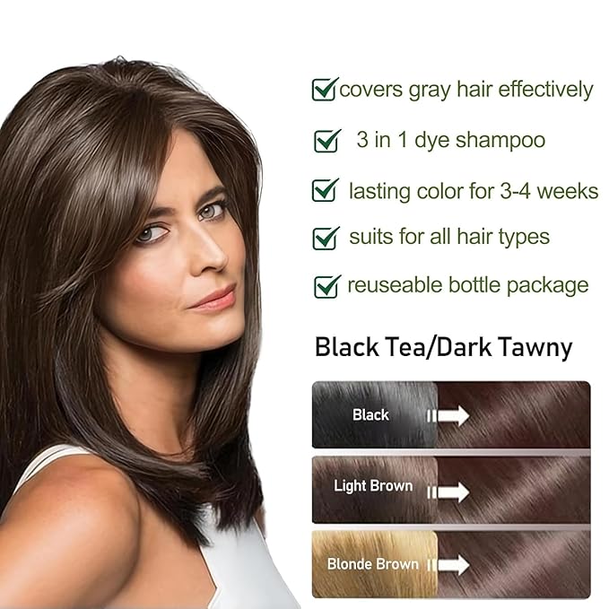 Fvquhvo Black Hair Dye for Gray Hair, Instant Hair Dye Shampoo, Hair Color Shampoo for Women Men, Lasting Shampoo Hair Dye & Black Hair Shampoo, Shampoo Para Canas, Champu Para Canas 16.90 Fl Oz