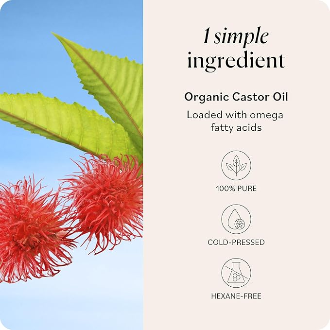 Sky Organics Castor Oil - USDA Certified Organic Hair Oil for Hair Growth, Skin, Face, Eyelashes - Cold Pressed & Hexane Free - Pure Organic Castor Oil Pack Wrap - Carrier & Hair Treatment Oil -16oz