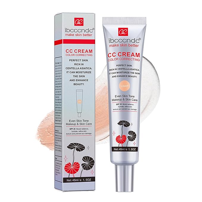 Hydrating CC Cream Foundation with Centella Asiatica Multi-Purpose Pre-makeup Primer Moisturizing Facial Concealer Sunscreen Full-Coverage CC Cream with SPF 25 (02)