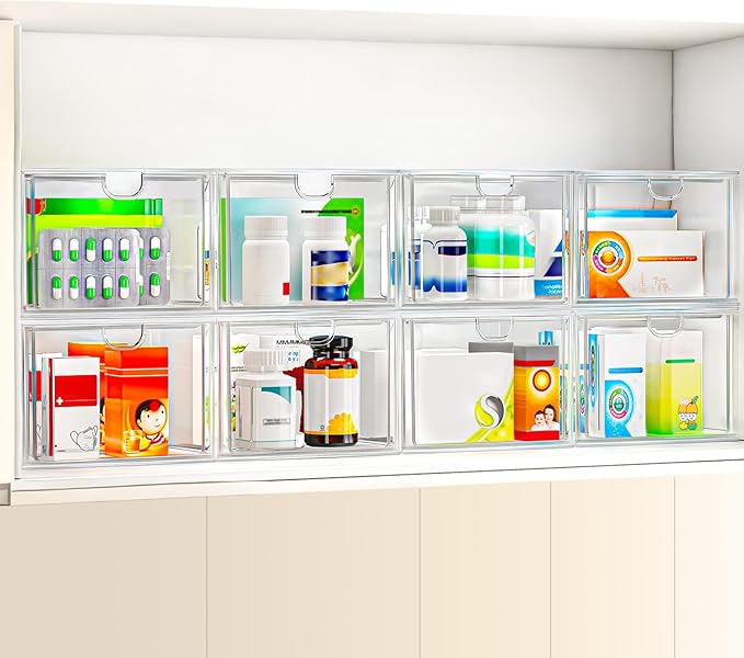 Stackable Stroage Drawers, Acrylic Makeup Organizer, Plastic Storage Bins For Vanity, Undersink, Kitchen Cabinets, Pantry, Home Organization – Clear