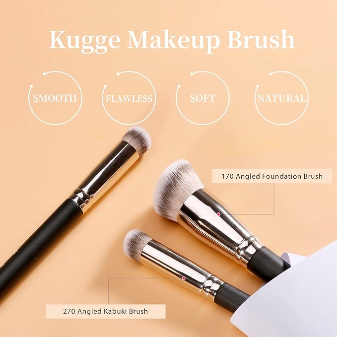 Under Eye Concealer Brush & Foundation Brush for Liquid Makeup, 2PCS Dense Synthetic Angled Kabuki Blending Makeup Brush, for Liquid, Cream and Setting Powder