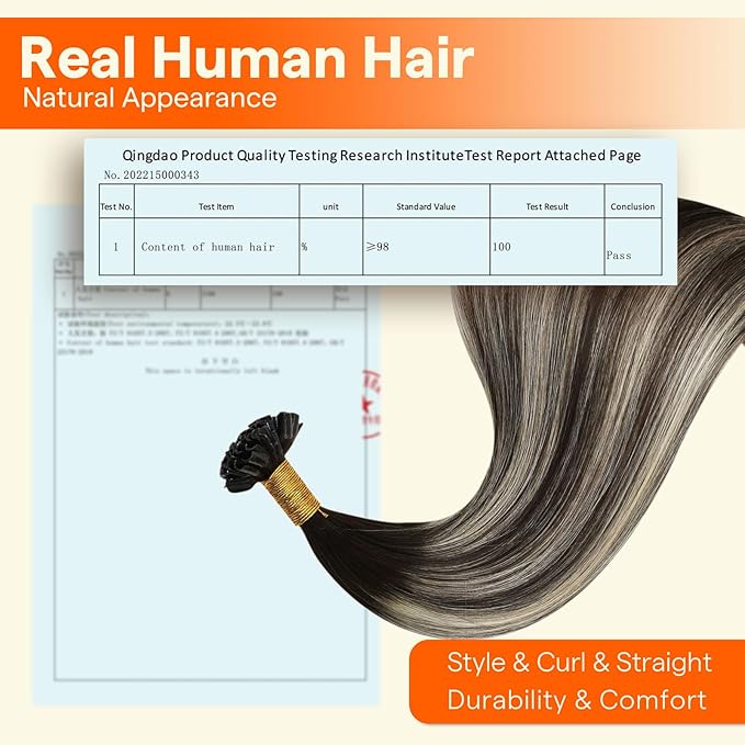 Full Shine U Tip Hair Extensions Human Hair 2 Dark Brown Fading to 60 Blonde and 2 Brown K Tip Hair Extensions Real Human Hair 14 Inch Straight Natural Hair 40 Grams add Volume
