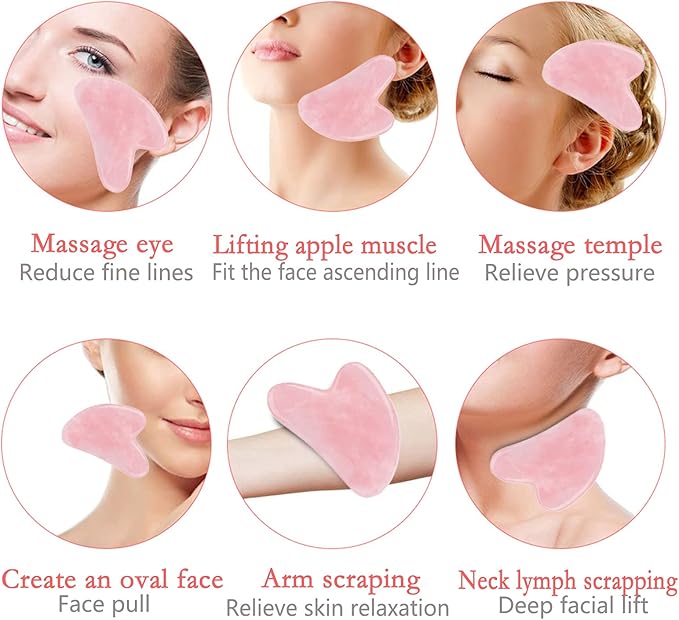 HOTACE Jade Roller Gua Sha Set Natural Rose Quartz Jade Roller for Face Beauty Facial Roller Massager Tools Face Skin Care Tools-Pink