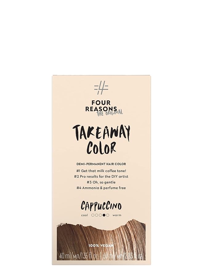 Four Reasons Original Takeaway Color - Cappuccino – 7.35 Warm Light Brown - Demi-Permanent Hair Color - Ammonia-Free and Fragrance-Free Hair Dye - 100% Vegan & Cruelty Free