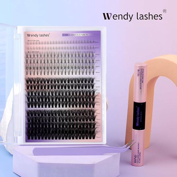 Lash Clusters Kit With Bottom Lashes 40/50/60/80/100/200D DIY Lash Extension Kit/3D Curl 12-18mm Multi-types Individual Lashes Bond and Seal, Spike, Volume Lashes Kit Lash Applicator(40/50 3DKit)