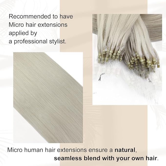 Full Shine Micro Loop Hair Extensions Real Human Hair Ice Blonde Soft Natural Human Hair 14 Inch Microlink Hair Extensions 50 Grams Cold Fusion Extensions for Women