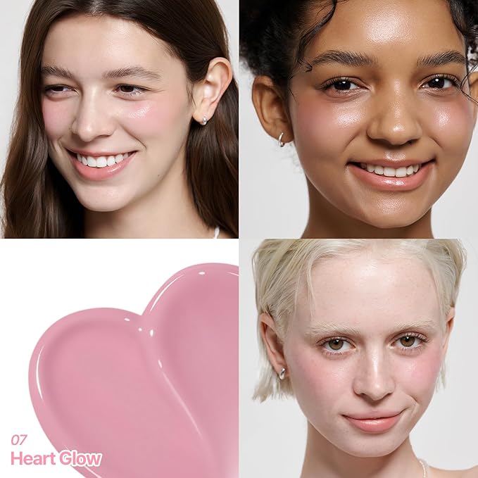 2aN Heart Wearing Liquid Cheek (0.15oz) – Dewy Liquid Blush with Soft Glow & Clear Layering | Hydrating Essence + Glossy Oil Blend | Buildable, Finger-Blend Texture | 8 Vibrant Shades (07 Heart Glow)