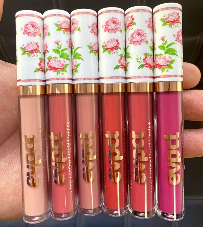 evpct 6Pcs Peony Flower Liquid Matte Lipstick Set,Dark Red Purple Permanent Lipsticks Lip Stain Set for Women Long Lasting Waterproof 24 Matt Lippies labiales larga duracion 24