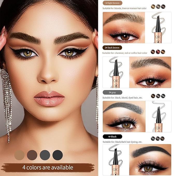 Eyebrow Pencil,Dark Brown 4-Point Micro-Fork Tip Eyebrow Pen,Smudge-Proof Portable Microblading Eyebrow Pencil,Eye Makeup Long-Lasting Waterproof To Create Exquisite Eyebrow Hair for Women