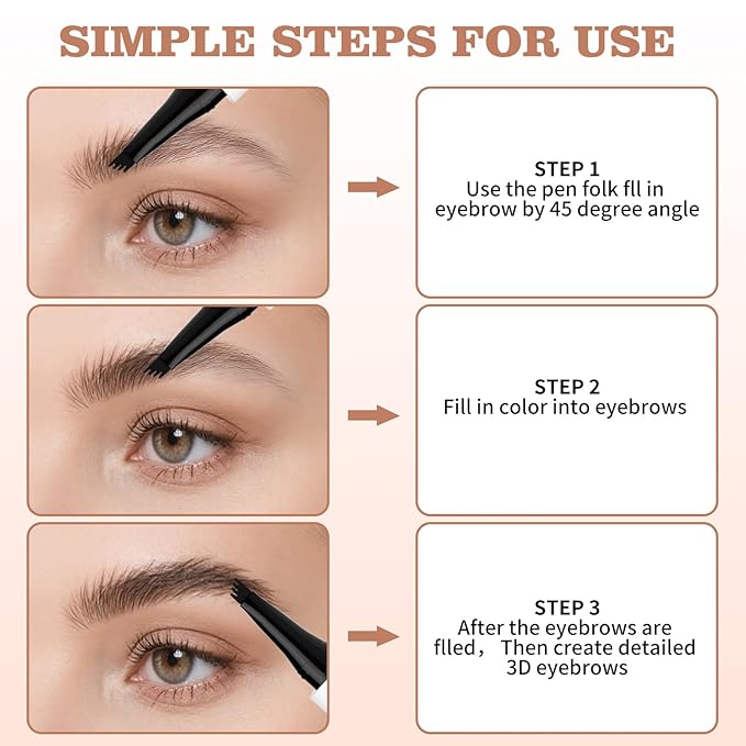 Eyebrow Pen, Waterproof Microblading Eyebrow Pencil, 4 Tip Precise Eye Brow Makeup Pen for Women to Effortlessly Create Hair Like Natural Brows, Non Dry Out and Last All Day (Brown)