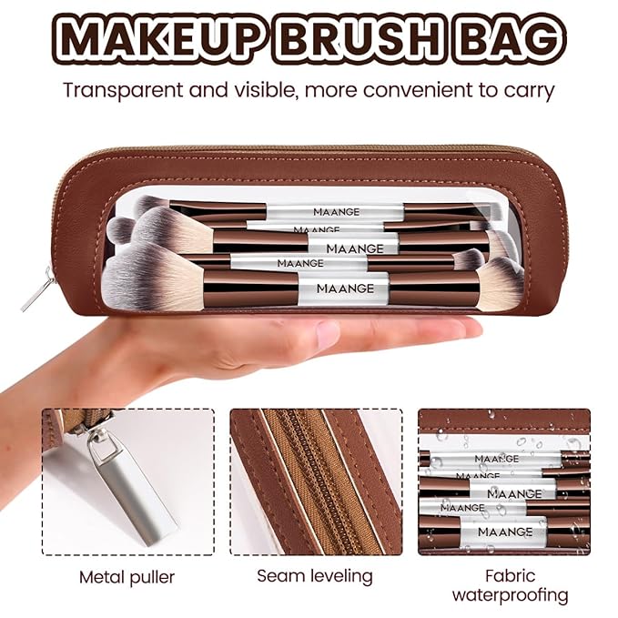 MAANGE 7 PCS Foundation Makeup Brush Set With Bag, Make up Brushes, Eyeshadow Concealer Brush, Double-ended Foundation Contour Powder Blush, Professional Face brush Set Tools For Liquid,Cream (White)