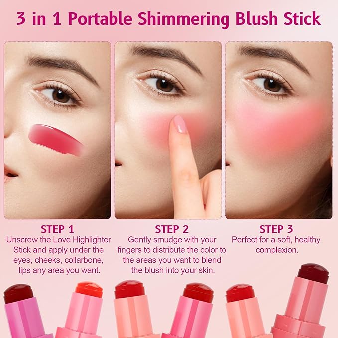 2 Colors Cooling Water Jelly Tint/Blush,Love Stick（Light Pink+Candied Orange ）Multi-Use Juicy Jelly Lip + Cheek Tint Creates A Moist Watercolor Finish-1,000+ Swipes Per Stick