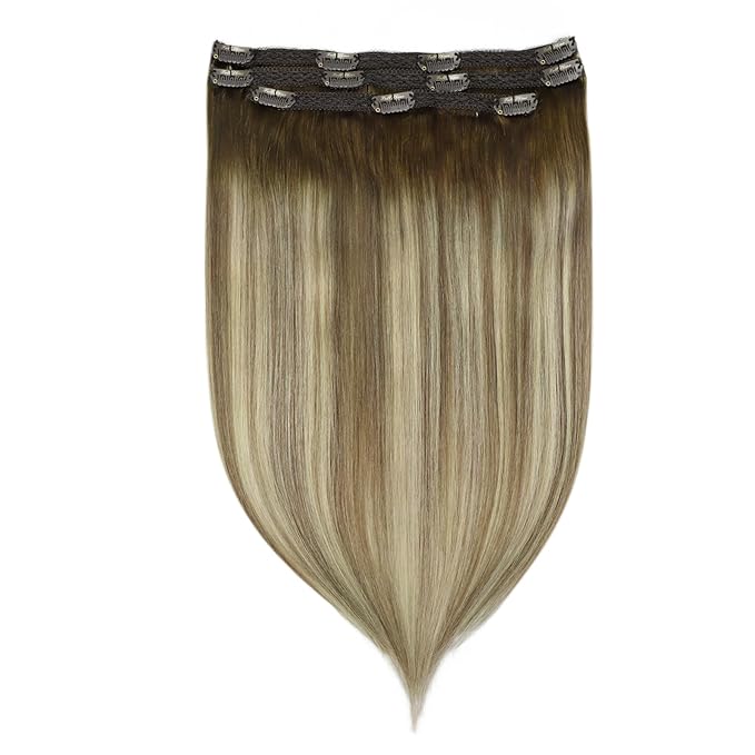 Full Shine Balayage Clip in Hair Extensions 60 G 3 Pcs Brown Ombre Ash Brown Mix Blonde Real Hair Extensions Clip in Human Hair Straight Remy Hairpiece for Women 20 Inch