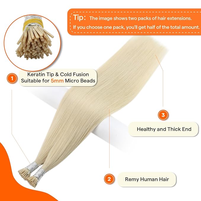 Full Shine Itip Human Hair Extensions 20 Inch Color 60 Platinum Blonde 40 Grams I Tip Hair Extensions Real Human Hair Straight Fusion Extensions for Women