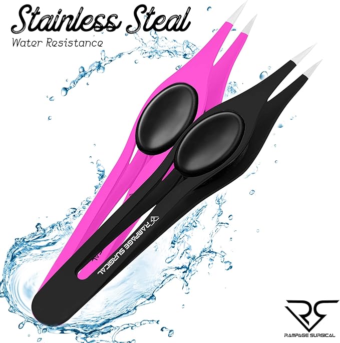 Professional Eyebrow Tweezers Pointed Tip Stainless Steel 2,3xPcs Set, Non-Slip Grip Point Tip Tweezers for Facial Hair, Plucking Removing Ingrown Hairs, Tweezer for Women Men