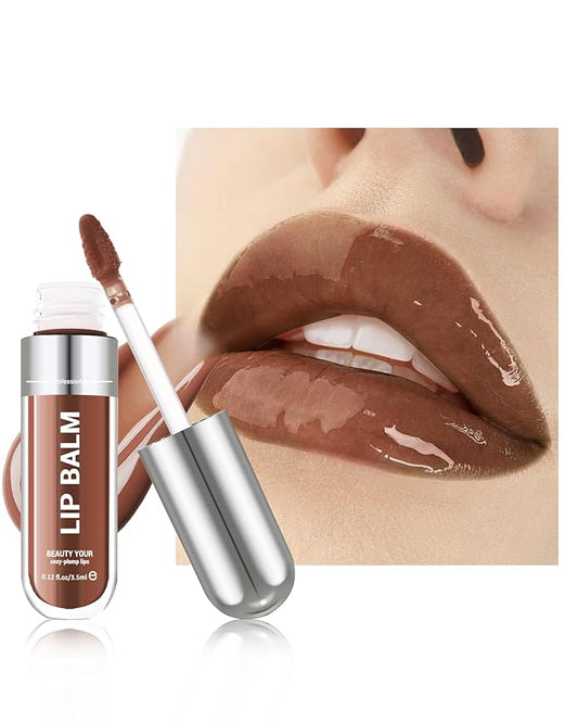 Tinted Lip Gloss Oil, Nude Brown Hydrating Lip Tint Stain, Sheer Lip Treatment Moisturizer, Moisturizing Lip Tint Balm Lipstick Lipgloss, Glow Reviver Lips Care Oil, Christmas Makeup Gift for Women-05