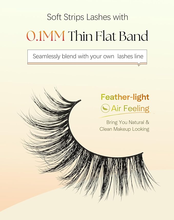 False Lashes 16MM Eyelashes Natural C Curl Lash Strips Fluffy Lashes with 0.1MM Thin Band 3D Volume Fake Eyelashes Pack ChirpyLuna 7 Pair