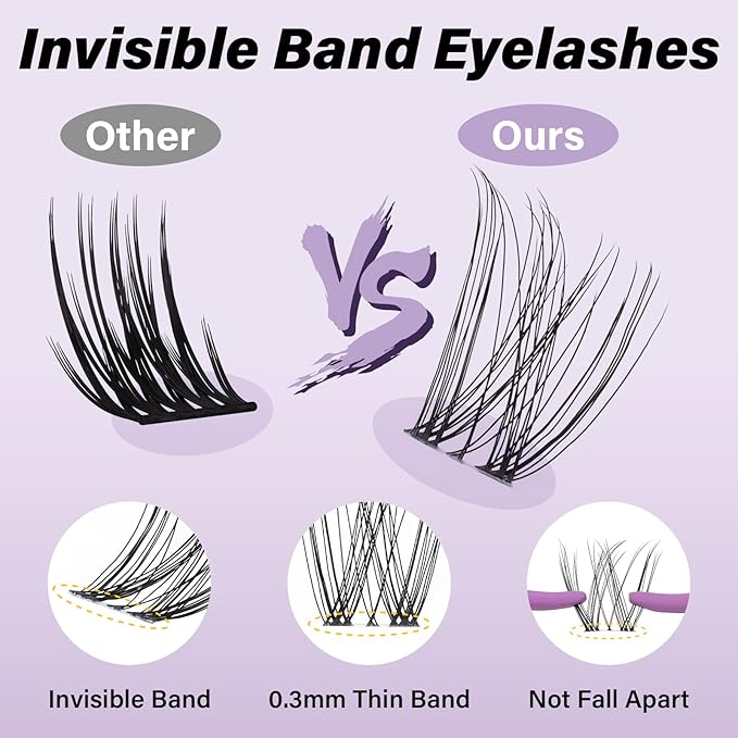 B&Q Venus Lash Clusters Kit Natural Lashes Clusters Wispy Invisible Band Manga Lashes Individual Lashes Bond and Seal Eyelash Extension Kit Easy Removal (Venus Kit-8-18MIX)