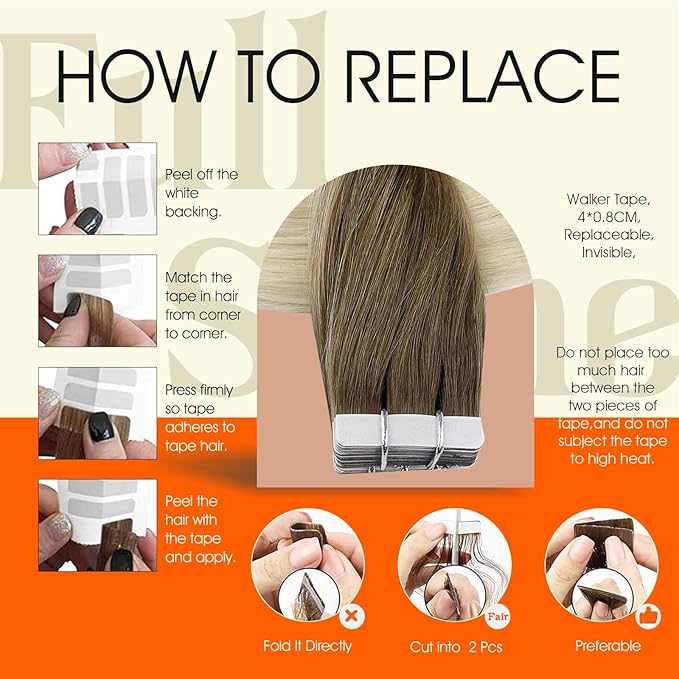 Full Shine Tape in Hair Extensions Real Human Hair Color 3/8/613 Balayage Tape ins Human Hair Extensions Remy Straight Hair Double Sided Adhesive Invisible Extension 22Inch 20Pcs 50G Soft Silky