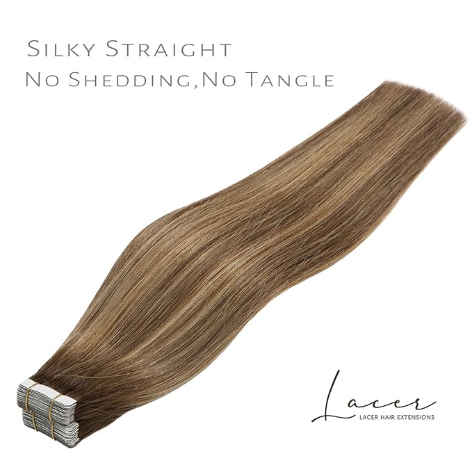 Lacer Seamless Tape in Hair Extensions Human Hair 18 Inch Chocolate Brown to Dark Caramel Blonde Balayage Invisible Hair Extensions Tape ins Soft 20pcs 50g