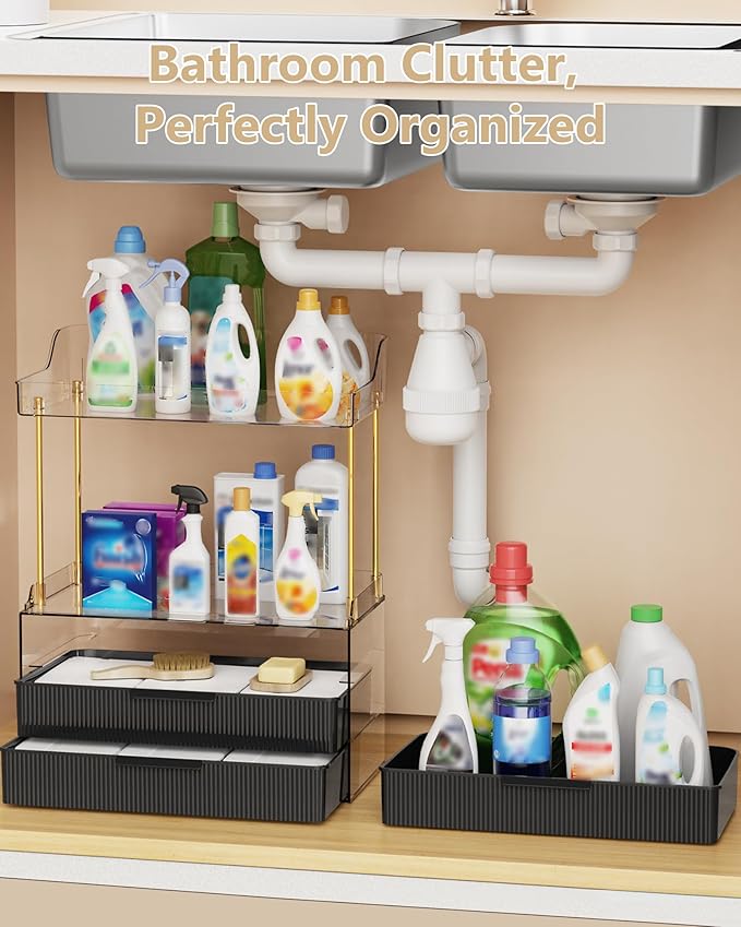Bathroom Organizers and Storage, Makeup Organizer (Sturdy Durable Attractive), Ideal for Vanity, Countertop, Counter, Perfume, Skincare, Cabinet, Cosmetic, Dresser Organizer (Deep Black)