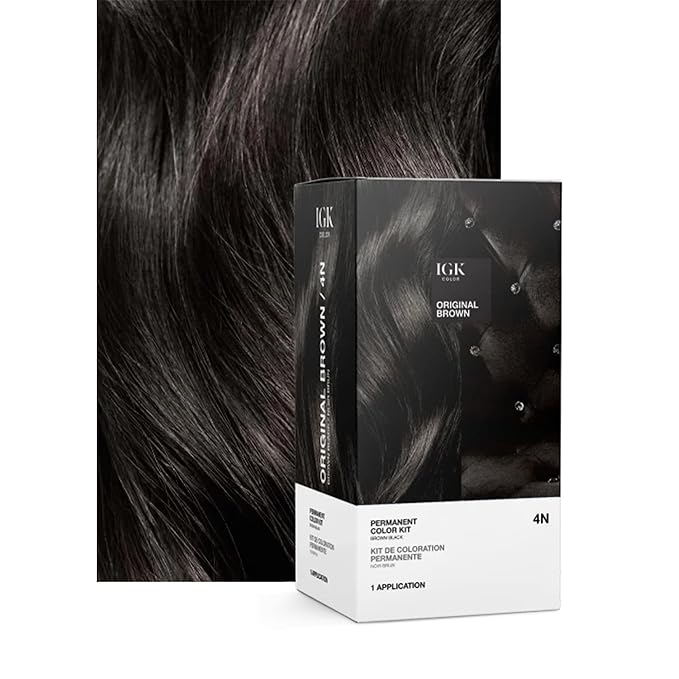 IGK Permanent Hair Dye Color Kit | 4N Original Brown - Brown Black | 100% Gray Color Coverage + Strengthen + Shine | Ammonia Free