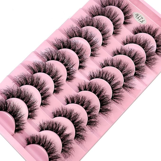 HBZGTLAD New 10 Pairs 3D Mink Lashes False Eyelashes Handmade Wispy Fluffy Long Lashes Natural Eye Makeup Tools Eye Lashes(Fly-10)