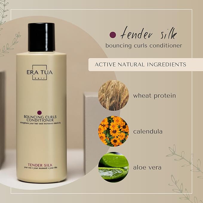 Tender Silk Bouncing Curls Conditioner | Dutch Made & Formulated | Care for Curly Hair | Curl Enhancing | Elegant Floral & Fruity Scent of Lychee, Peony, Magnolia & Rose Scent | 250 ml