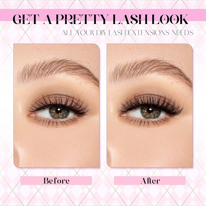 FADLASH DIY Lash Extension Kit Individual Lashes Cluster D Curl Eyelash Extension Kit with Lash Bond and Seal and Lash Applicator Tool for Self Application at Home (10D+20D-0.07D-8-16MIX KIT)