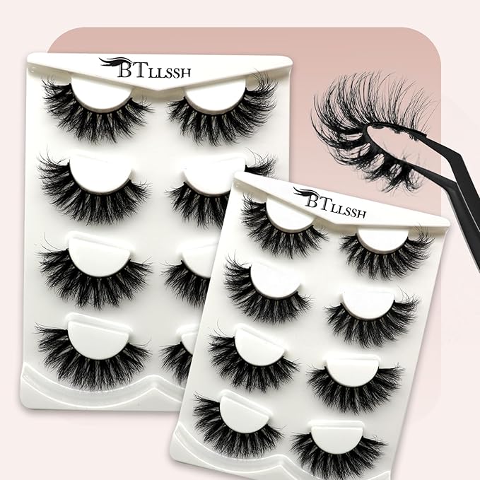 False Eyelashes 8 Pair Faux Mink - Strip Lash Vegan Mink Eyelash Cruelty-Free Weightless & Fluffy Reusable Faux Mink Lash Vivid 3D Effect
