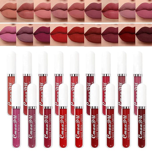 18 colors Matte Velvety Liquid Lipstick Set, Long Lasting Lip Stain Waterproof Non-Stick Cup Liquid Lipgloss Set, High Pigmented Velvet Lip Gloss Kit