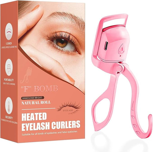 C-Shaped Heated Eyelash Curler Fast Heat Up in 5s - Rechargeable Electric Eyelash Curler for 24H Long Lasting Curls - Safe Anti-Burn Lash Curler Elevate Your Beauty with Stunning Lashes (Pink, L)