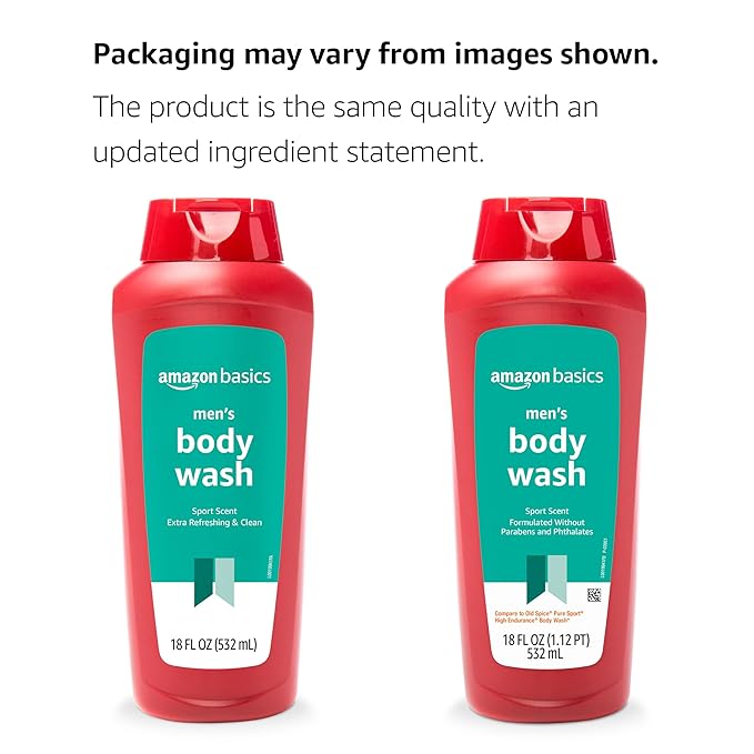 Amazon Basics Mens Soap Body Wash, Sport Scent, 18 Fluid Ounce, Pack of 6