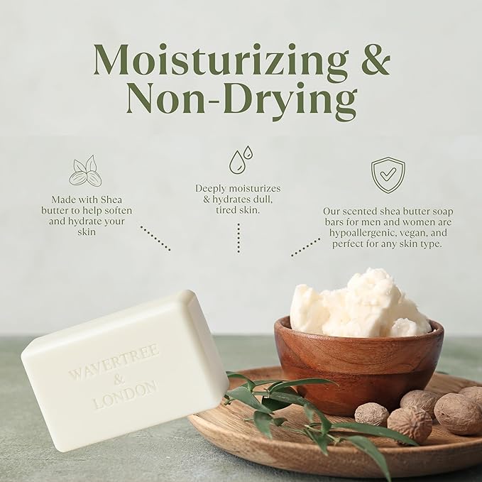 Wavertree & London Lemongrass & Lemon Myrtle Scented Natural Soap (2 Bars), 7oz Moisturizing French Triple Milled Soap Bars enriched with shea butter - Pure Plant Oil Bath & Body Soap Bars