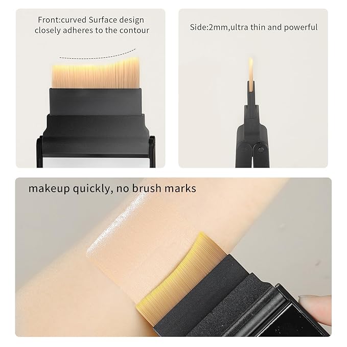 MSQ Foundation Brush Set, 2PCS Angled Ultra Thin Foundation Brushes and 1PCS Mini Concealer Brush with Case and Mirror, Travel Cosmetic Brushes for Liquid Foundation, Concealer
