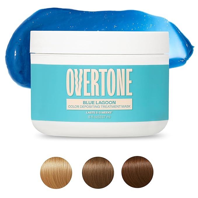 Overtone Semi Permanent Hair Color Conditioner, Blue Lagoon, 8 oz, Nourishing, Damage-Free, Color Depositing Mask for All Hair Types with Shea Butter & Coconut Oil, Vegan & Cruelty-Free