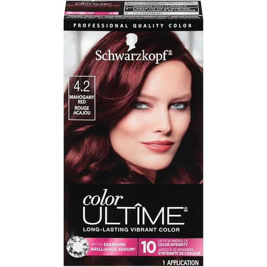 Schwarzkopf Color Ultime 4.2 Mahogany Red Hair Dye, Permanent Intense Black with Diamond Brilliance, Fade-Resistant, Covers Grays, All Hair Textures
