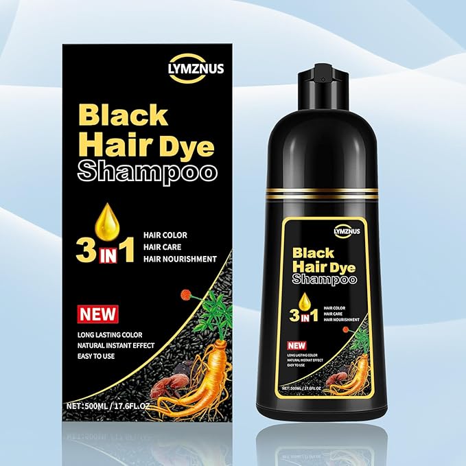 Black Hair Color Shampoo for Gray Coverage - New Upgrade 3-in-1 Herbal Long-Lasting Formula for Women & Men