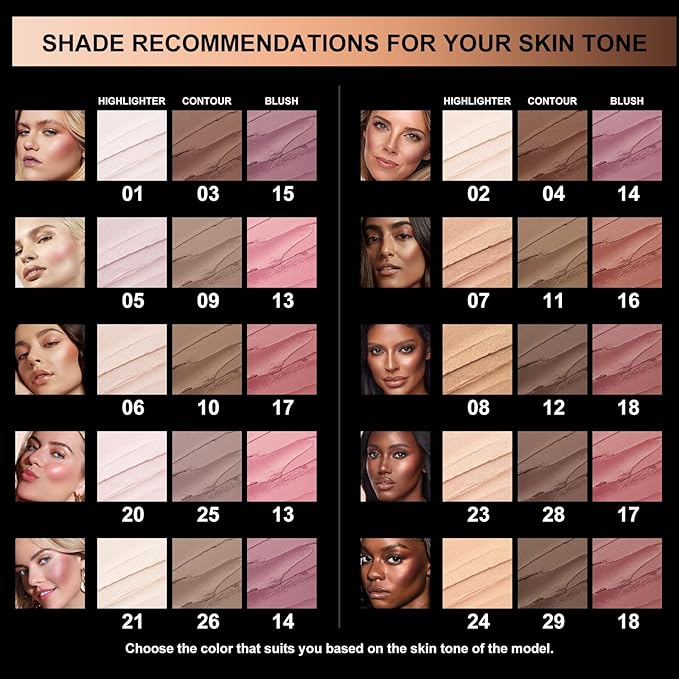 FOCALLURE 3 Pcs Cream Contour Sticks,Shades with Highlighter & Bronzer & Blush,Non-greasy Long-wear Face Contouring Pen,Easy to Sculpt the Face and Create a Lightweight Finishing Makeup,FAIR